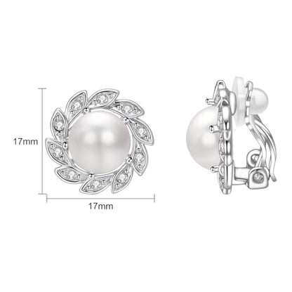 Vintage Pearl Clip On Earrings for Women Silver Rhinestone Earrings