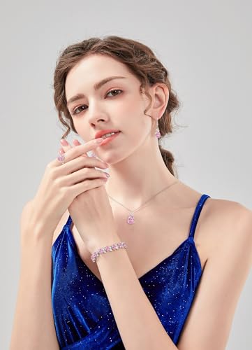 GZWHD Jewelry Set for Women CZ Earrings Necklace Ring Bracelet Set Prom Party Wedding Jewelry Gift for Mother Friend Wife - color: A-Pink