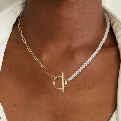 Dainty Pearl Necklace for Women Gold Plated Bridal Wedding Jewelry Trendy Cute Lariat Pearl Pendant Drop Charm Choker Stackable Necklace Gift for Women Mom Sister Daughter - color: F.Chain Pearl