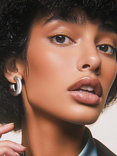PROSTEEL Chunky Hoop Earrings for Women 14K Gold Plated/Black/Silver | 20/30/40/50/60/70/80mm Stainless Steel Thick Big Round Hoop with Waterproof and Non Tarnish Trendy Jewelry with Gift Box - color: 2. Silver, size: 20MM