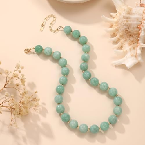 Colorful Beaded Necklace for Women Boho Statement Chunky Necklace Natural Stone Beads Gemstone Choker Necklaces Handmade Summer Beach Jewelry - color: Mint Green