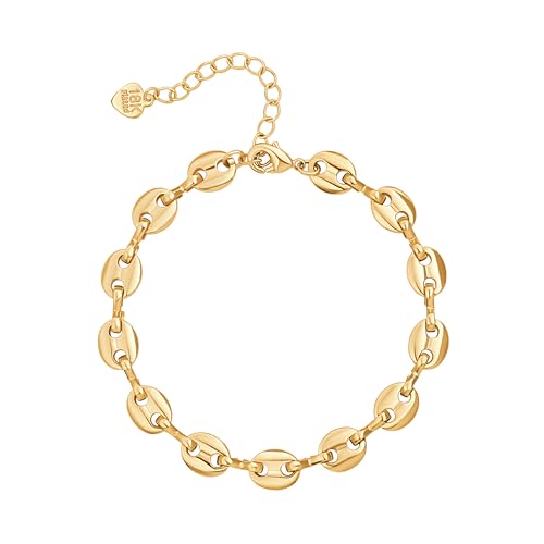 SOFYBJA 18k Gold Plated Personalized Chunky Cuban Oval Link Chain Bracelets for Men Toggle Rope Bracelet Jewelry for Women - style: Pig Nose Coffee Bean Chain Link Bracelet