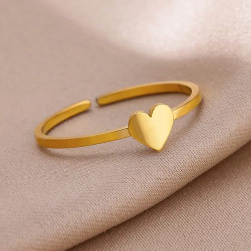 Sun and Moon Rings Stainless Steel Crescent Sun Rings for Women Gold Open Ring Middle Index Finger Jewelry Gift - color: B-Gold Heart