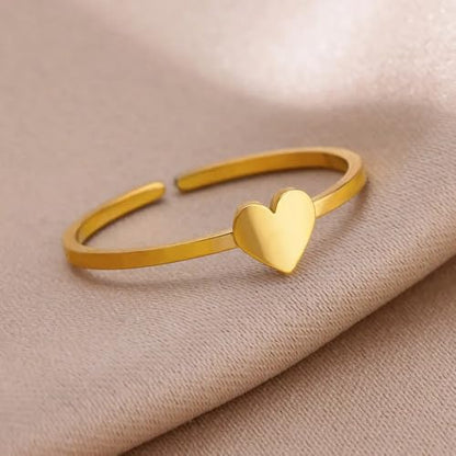 Sun and Moon Rings Stainless Steel Crescent Sun Rings for Women Gold Open Ring Middle Index Finger Jewelry Gift - color: B-Gold Heart