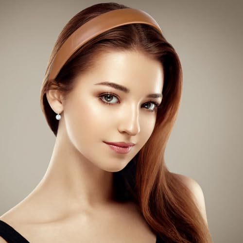 WantGor 1 Inch PU Leather Headband, Wide Padded Hairband Fashion Hair Bands | Cute Womens Headbands Holiday DIY Hair Accessories (Brown) - color: Brown