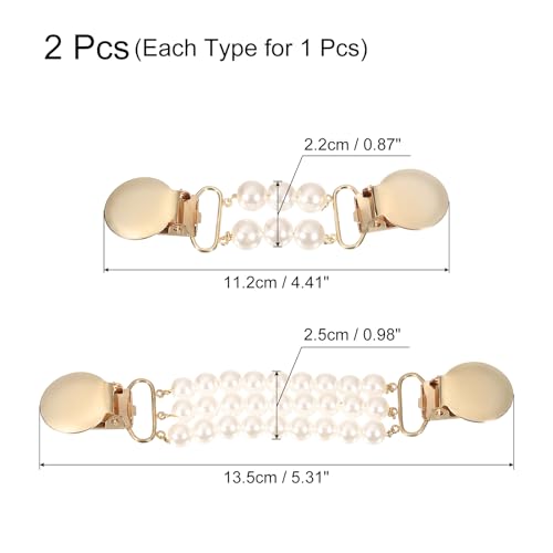 uxcell Sweater Clips Cardigan Collar Clips Faux Pearl Dress Clips Back Cinch Clips for Women 2 Style(Gold, White)