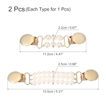 uxcell Sweater Clips Cardigan Collar Clips Faux Pearl Dress Clips Back Cinch Clips for Women 2 Style(Gold, White)