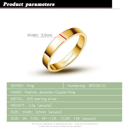 Dankadi Simple Fashion S925 Sterling Silver Ring Smooth Plain Dome Comfort Solid Silver Wedding Ring For Men & Women 3.5 mm 3-13# 24k Real Gold Plated Jewelry - color: Classic Gold