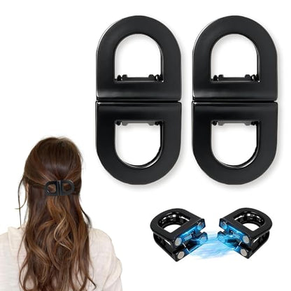 2PCS Magnetic Hair Clips for Women, Black 2-in-1 Quick Snap Hair Clips, Strong Hold No Slip Seamless Hair Clips, Creaseless Non-Dent Hair Styling To·ols for Thick Thin Hair - color: Style 2