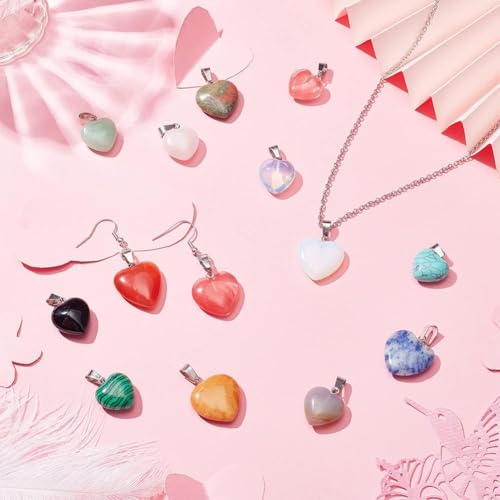PH PandaHall 25pcs Heart Stone Charms, Crystal Chakra Stone Pendant Love Heart Shape Quartz Gemstone Charms Pendants for Valentine's Day Mother Wedding Birthday Necklace Jewelry Making Keychain - color: 2 Sizes Heart -25pcs