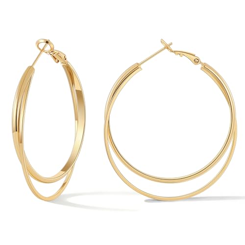Gacimy Criss Cross Hoop Earrings for Women, 14K Gold Plated Hoops | Hypoallergenic 3mm Wide Double Layer Crossover Hoop Earrings with Lightweight Statement Design, Fashion Gift for Women - color: Gold, size: 40mm