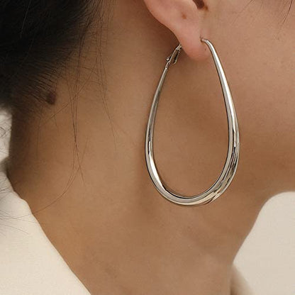 Hoop Earrings for Women, 14K Gold Sterling Silver Chunky Twisted Hoops Earring Hypoallergenic Ear Jewelry - color: Silver-55mm