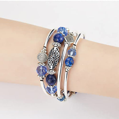 FULU AUTUMN Stackable Beaded Bracelets for Women Boho Wrap Silver Bracelet Layered Fashion Jewelry Gifts for Her - color: Sapphire