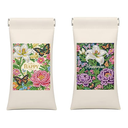 Diamond Art Painting Eye Glass Bag PU Sunglasses Glasses Storage Bag Built-in Glasses Cloth Press Automatic Closure - color: 2pcs-02