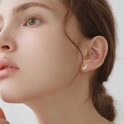 Cubic Zirconia Crawler Cartilage Labret Stud Earrings for Women Girls 925 Sterling Silver Crystal Leaf Tragus Monroe Climber Studs Lip Nose Ring Dainty Body Piercing Jewelry Gifts 16G