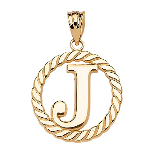 Polished 10k Yellow Gold Personalized Initial "A-Z" Roped Circle Charm Pendant - style: J