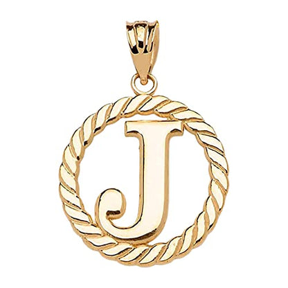 Polished 10k Yellow Gold Personalized Initial "A-Z" Roped Circle Charm Pendant - style: J