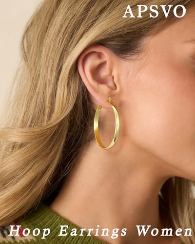 Apsvo Hoop Earrings for Women, 5mm Wide 14K Gold Plated/Silver Hoop Earring Hypoallergenic 925 Sterling Silver Earrings Lightweight Large Earrings for Women - color: Gold &50mm