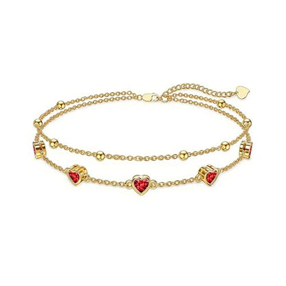 Midari 18K Yellow Gold Gemstone Birthstone Anklet Bracelet Heart Jewelry with 12 Months Birthstone Birthday Gifts for Women Wife Her Daughter Mom - color: 01-Jan-Garnet, size: Bracelet 7"-9"