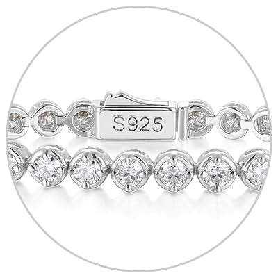 Sterling Silver 14K Gold Plated 2.5mm/3mm/4mm/5mm Round Cut Moissanite Tennis Bracelet, Classic Luxury Bezel Set Diamond Bracelets for Women Men Wedding Birthday Jewelry, Size 6.5" 7" 7.5" 8.3" - color: 2.5mm Width-Moissanite-Silver, size: 6.5 Inch (Fit W