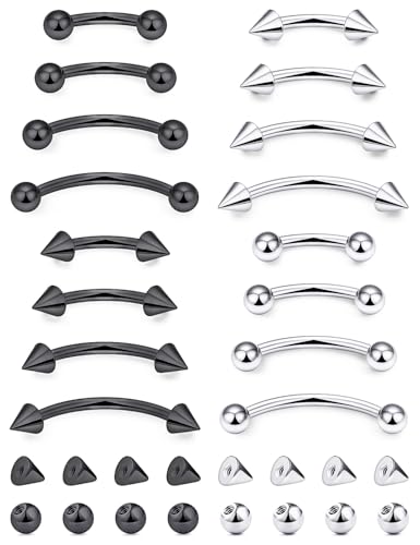16g 6/8/10/12mm Silver/Black Eyebrow/Rook/Snug/Vertical-Labret/VCH/Snake-Eyes/Anti-Tragus/Christina/Daith/Belly-Button/Bridge/Hood/Surface Curved Barbell Piercing Jewelry for Women Men - color: Silver+Black
