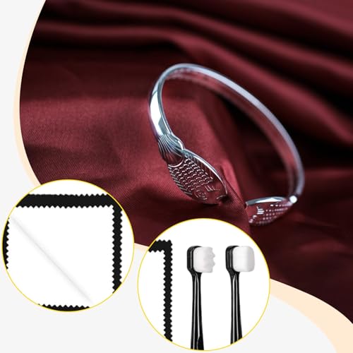 Yiju 2 Pieces Jewelry Cleaning Cloth Silver Cleaning Cloth Kit Silver Jewellery Cleaner Kit Double Sided Use Multifunctional with 2 Brush Flannel PP, Black and Dark Gray - color: Black and Dark Gray