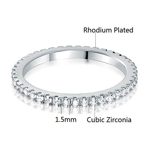 MDFUN 14K Gold Plated Full Eternity Band Ring for Women Round Cut Cubic Zirconia Stackable Wedding Band Anniversary Promise Ring - color: white gold plated, size: 5
