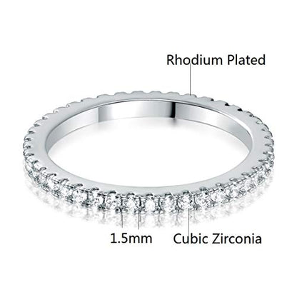 MDFUN 14K Gold Plated Full Eternity Band Ring for Women Round Cut Cubic Zirconia Stackable Wedding Band Anniversary Promise Ring - color: white gold plated, size: 5