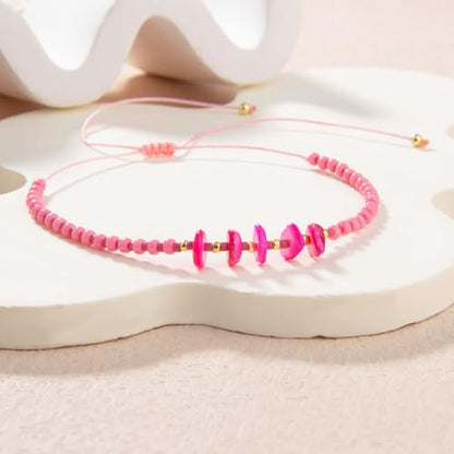 KELITCH Women Natural Stone Beads Anklet Boho Color Beaded Ankle Adjustable Foot Chain Jewelry for Summer Beach Holiday - color: Rose 08C