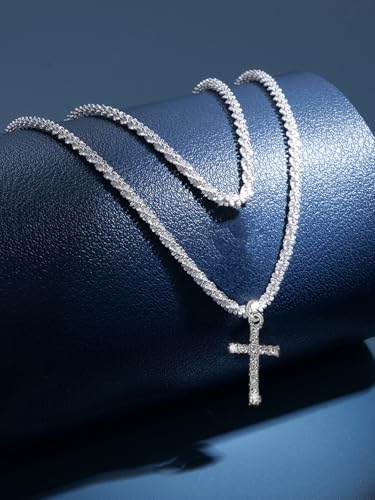 Minimal Double Layer Chain Necklace in Gold or Silver Tone, Lightweight Collar Chain for Everyday Layering - color: Silver, style: Cross Pendant