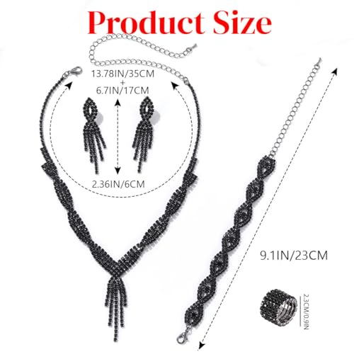 Sixexey Rhinestone Jewelry Set Wedding Jewelry Prom Costume Necklace Jewelry for Women - color: Black