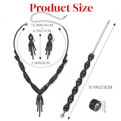 Sixexey Rhinestone Jewelry Set Wedding Jewelry Prom Costume Necklace Jewelry for Women - color: Black