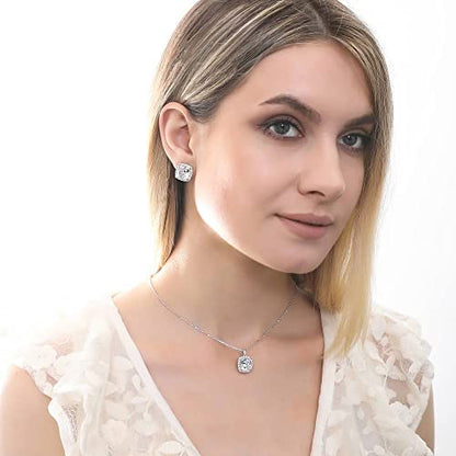 BERRICLE Sterling Silver CZ Pendant Necklace for Women, Cubic Zirconia - Cushion, Pear, Princess, Round Cut - Art Deco Halo Designs - style: Cushion Halo