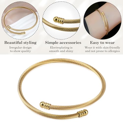 Jewelers Stainless Steel Cable Wire Open Cuff Adjustable Size - color: Gold