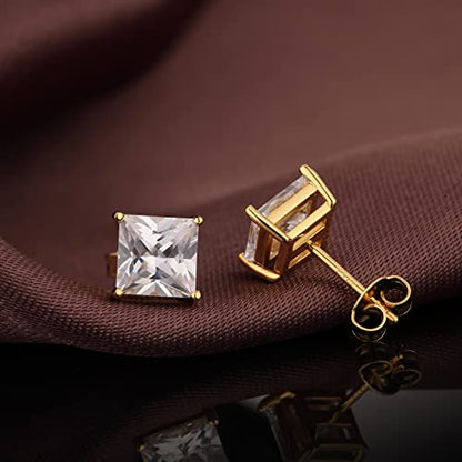 Jiamiaoi 18K White Gold Plated Stud Earrings 925 Sterling Silver Round and Square Cut Princess Cut 5A+ Cubic Zirconia Stud Earrings 4mm to 8mm Fashion Jewelry for Men Women - color: F-Square Cut Yellow, size: 4mm