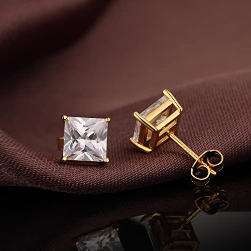 Jiamiaoi 18K White Gold Plated Stud Earrings 925 Sterling Silver Round and Square Cut Princess Cut 5A+ Cubic Zirconia Stud Earrings 4mm to 8mm Fashion Jewelry for Men Women - color: F-Square Cut Yellow, size: 7mm