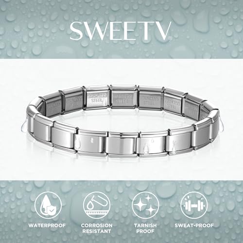 Stainless Steel Italian Charm Bracelet, 18 Link Starter Bracelet 9mm Charms | Italian Charm Bracelet with 9Pcs/20Pcs Charms and Opening Tools, Classic 9mm Modular Charm, Personalized Jewelry Gift - color: Silver