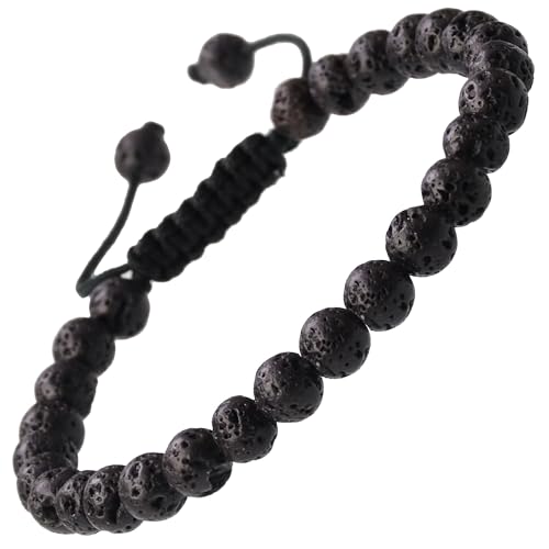 MASSIVE BEADS Natural Healing Power Gemstone Crystal Beads Unisex Adjustable Macrame Bracelets - color: Black Lave, size: 6mm
