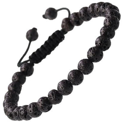 MASSIVE BEADS Natural Healing Power Gemstone Crystal Beads Unisex Adjustable Macrame Bracelets - color: Black Lave, size: 6mm
