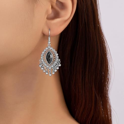 Frodete Indian Jewelry Sets for Women Traditional Bohemian Wedding Jewelry Set Indian Dresses for Women Oxidized Ethnic Party Prom Wear - color: D4:SILVER BLACK