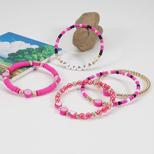 Twinfree Bohemian Cute Fruit Banana Cherry Strawberry Pineapple Mango Polymer Clay Beaded Stackable Stretch Bracelets - color: color 18