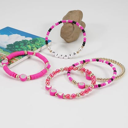 Twinfree Bohemian Cute Fruit Banana Cherry Strawberry Pineapple Mango Polymer Clay Beaded Stackable Stretch Bracelets - color: color 18
