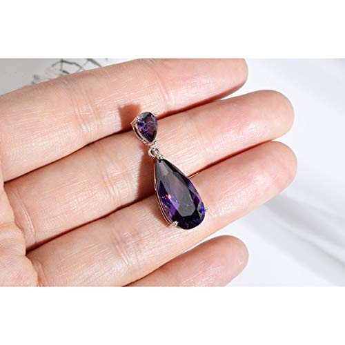 Wedding Jewelry Set for Bridesmaids - Sterling Silver Teardrop CZ Crystal Cubic Zirconia Rhinestone Diamond Bridal Necklace Earrings Set for Bride Mother of Bride Party Prom Birthstone Costume Jewelry - color: Feb-Amethyst