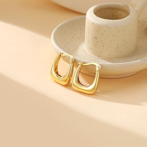 Chunky Gold Hoop Earrings for Women 14k Gold Plated Thick Triple Earrings | Hypoallergenic Trendy Chunky Gold Hoops Earrings,Dainty Jewelry Gifts for Women - style: Horseshoe-shaped earring