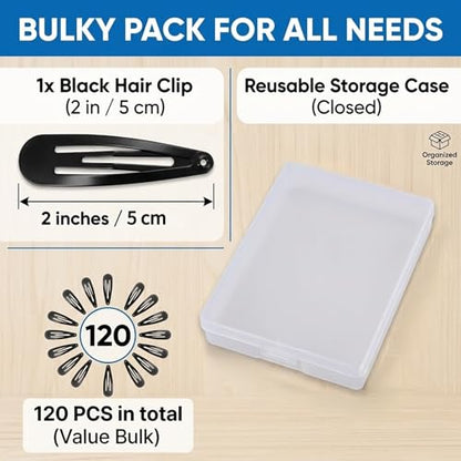 120 Pack Black 2 Inch Barrettes Women Metal Snap Hair Clips Accessories | Non-Slip Snap Clips Hairpins for Thick Hair,Updos, Braids Buns - color: Black