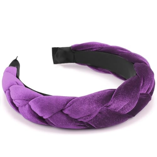 DRESHOW Braided Headbands for Women Velvet Hair Hoop Elastic Criss Cross Hair Bands Accessories - color: 01 Pack: Violet Velvet Braided