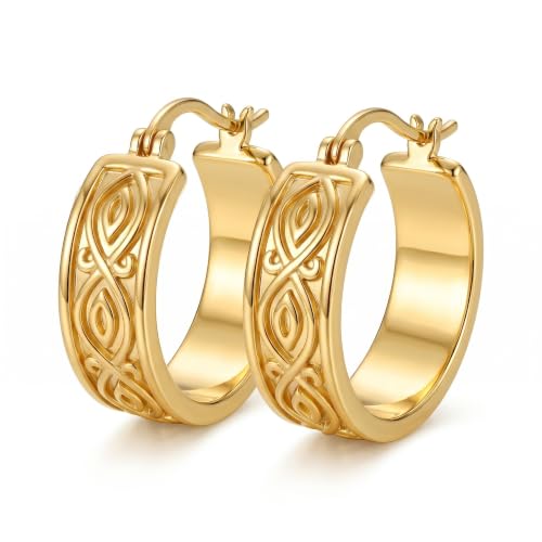 14K Gold Hoop Earrings for Women 20mm Gold Earrings for Women Trendy 14k Gold Huggie Earring for Women Hoops Unique Twisted Beaded Pattern Womens Hoops Earring
