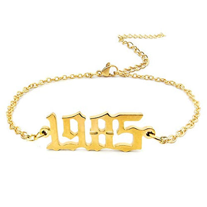 CSIYANJRY99 Birth Year Ankle Bracelets for Women14K Gold Plated Birth Year Number Anklets Adjustable Chain Beach Foot Ankle Bracelets for Women Birthday - style: 1985