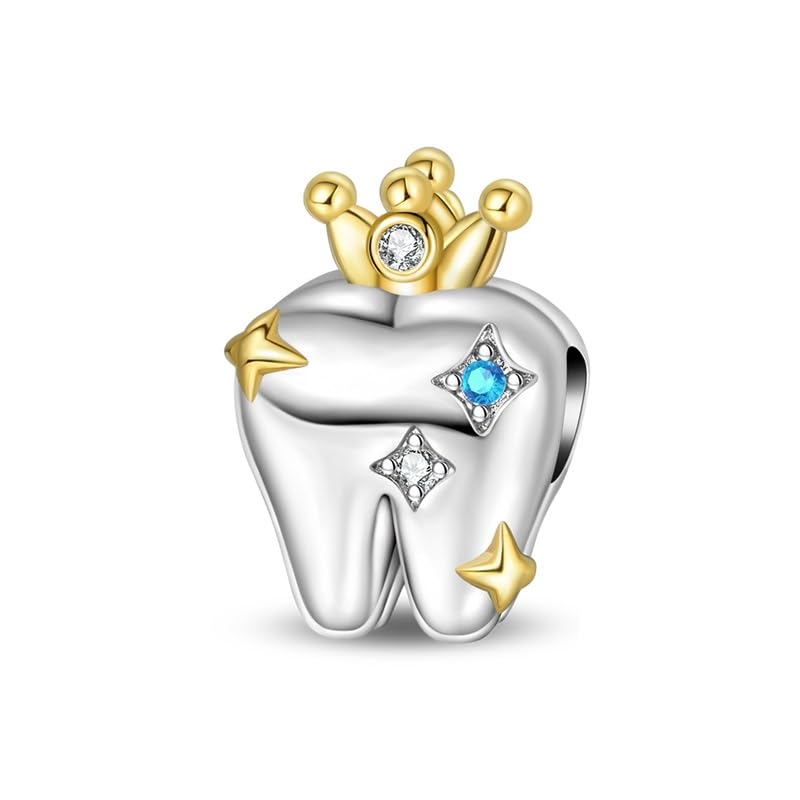 Gold Flower Family Charms for Bracelet Bead Charm for Women Jewelry Present - style: Healthy Teeth