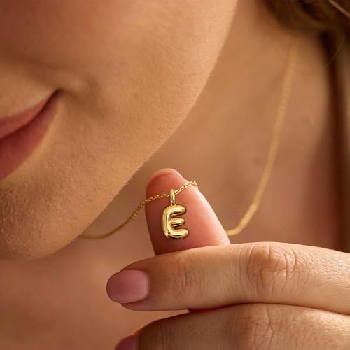 Initial Necklaces For Women, Dainty Gold Bubble Initial Necklace 14K Gold Plated Letter For Women Trendy Cute Name Custom Necklace Non Tarnish Personalized Necklaces Waterproof Jewelry Preppy Stuff - color: gold-E
